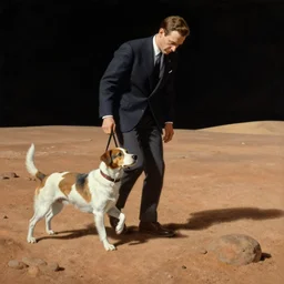 Norman Rockwell painting of a dog taking the first step on Mars, highly detailed,