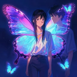 neon butterfly | hyperrealistic digital painting by makoto shinkai, ilya kuvshinov, lois van baarle, rossdraws | trending on artstation