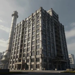an epic render of a massive brutalist factory building, volumetric light, trending on artstation