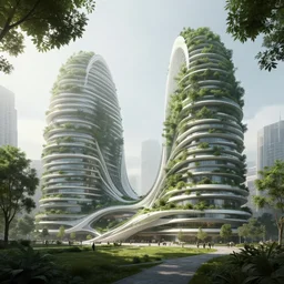 concept art of jeremy mann, epic exterior view of a curvy biophilic design architecture, by koichi takada, urban green, dappled lighting, misty, unreal engine 5, 8 k