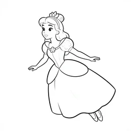 figure princess superhero flying in space, cape, flowers, disney, marvel, cape, dress, powerful, beautiful, in the coloring book style, black and white, simplified, minimalist, plain background