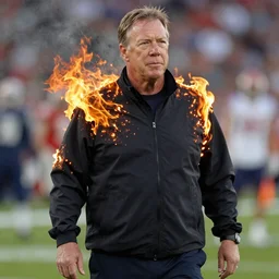 Coach Belichick completely covered in flames and burning
