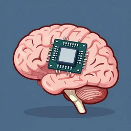 a microprocessor inplanted to a brain, cartoon, 2D