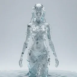 sculpture made of solid water, metmaid, crystallized water, photorealistic hd