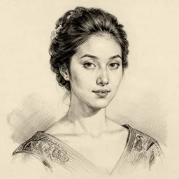 a portrait of an elegant lady, textured shading with lineart