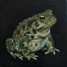 shape of toads, error, camouflage pattern, camo made of frogs, minimal, abstract, acrylic, oil, clay, line work, mixed, stipples, glitch, datamosh, data, cybernetic, splotches, painting, dark, eerie