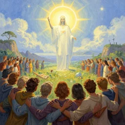 in the future, people all over the world will unite their beliefs and welcome the true god, by greg rutkowski and thomas kinkade, trending on artstation, hd.