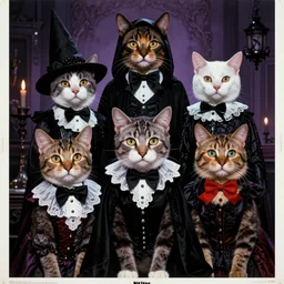 Movie poster for a horror film about cats in goth clothes, 1978