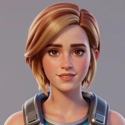 textured film grain freckled face emma watson as a fortnite character cgsociety octane render unreal engine redshift render trending on artstation trending on artstation render blender behance cg superhero