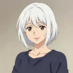 portrait of a smiling woman with short white hair, 1 2 3 4, medium shot, illustration, highly detailed, high quality, by kentaro miura