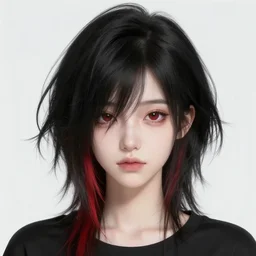 a pale emo girl with medium messy black hair, a red streak, soft facial features, bangs covering one eye, wearing a beanie, 2 0 0 6, myspace photo