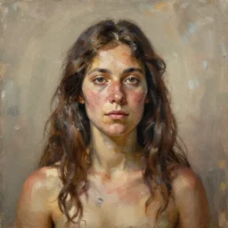 portrait of a neanderthal woman ( 3 5 ) from spain, 5 0, 0 0 0 bce, an oil painting by ross tran and thomas kincade