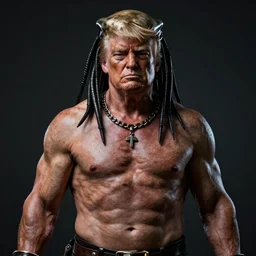 Donald trump with predator body, realistic artstyle, wide shot, dramatic lighting, octane render, hyperrealistic, high quality, highly detailed, HD, beautiful, cinematic, 8k, unreal engine, facial accuracy, symmetrical