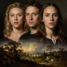 polish poster of scarlet johansson and natalie portman, by jan van eyck, tom bagshaw, jean delville, william bouguereau, albrecht durer