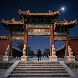 a pass with steps to an ancient chinese architectural archway in universe