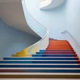 a grand ascending staircase, painted with sharp swirls, and forking colors
