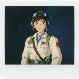 polaroid of a female fighter pilot, studio ghibli, 1 9 7 0 s usa, us navy