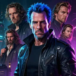 a cyberpunk christopher walken with blue hair, neon colors, hyper detailed, digital art, cinematic lighting, concept art by artgerm and greg rutkowski and caravaggio and moebius and jakub rebelka