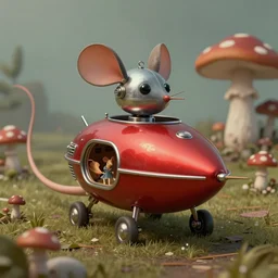 adventurer ( ( ( ( ( 1 9 5 0 s retro future robot mouse amphibious vehical home. muted colors. mushrooms ) ) ) ) ) by jean baptiste monge!!!!!!!!!!!!!!!!!!!!!!!!! chrome red