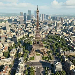 paris city, screenshot from cities : skylines ( 2 0 3 5 ) vr game, isometric view, unreal engine 7, raytracing, volumetric fog resolution, ambient occlusion, anisotropy, shadow resolution, texture quality high, chromatic abberation, 8 k