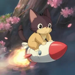 a wholesome animation key shot a cat riding a rocket by studio ghibli, animation, sharp, rendered in unreal engine 5, focused, anime key art by greg rutkowski, bloom, dramatic lighting