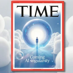 TIME magazine cover, the coming AI singularity, by TeamLab, 4k