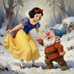 a beautiful artwork painting of snow white slaying a dwarf by Greg Rutkowski featured on artstation