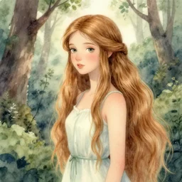 highly detailed watercolor, beautiful forest spirit, long hair, nostalgia for a fairytale, magic realism, flowerpunk, mysterious, vivid colors, by charles vess, anato finnstark, cinematic lighting, beautiful face by leyendecker