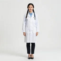 braided-hair doctor with stethoscope, studio photography, full body, standing, isolated on a pure white background, centered, whole figure in frame, sharp focus, studio lighting