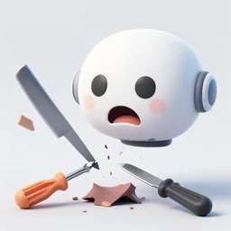 a cartoon of a Meta Quest with eyes and a mouth in pain being violently dismembered by a screwdriver and a knife