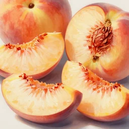 highly detailed painted still image of large peach slices