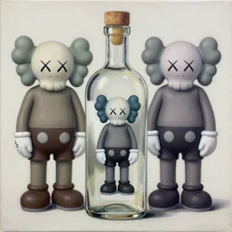 abstract glass vodka bottle by shusei nagaoka, kaws, david rudnick, airbrush on canvas, pastell colours, cell shaded, 8 k, dirty, grainy