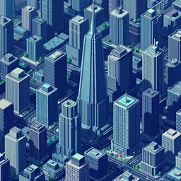 cyberpunk city, aerial view, pixel art