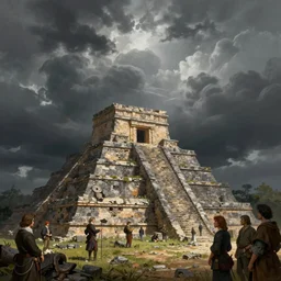 a beautiful digital illustration painting of a detailed foreboding skies fantasy aztect ruins by benoit b. mandelbrot, steven belledin, martin johnson heade, lee madgwick, caspar david friedrich, and david rios ferreira, thomas kinkade. 8 k resolution trending on artstation concept art digital illustration