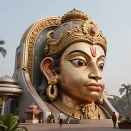 high quality 3 d sci - fi neoclassical hanuman! head building in mumbai centre, kalighat, highly detailed, cinematic smooth, berenice abbott & john j. park, dramatic morning light, long shot, low angle, uhd 8 k, sharp focus