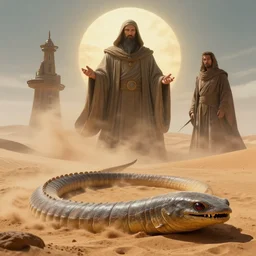 a sandworm on arrakis, god emperor of dune by david a hardy and noriyoshi ohrai, highly detailed, cinematic composition, trending on artstation