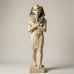 full body portrait of an egyptian statue, sharp focus, volumetric light, autumn pastels lightings, micro details, ( ( ( gold intricate ) ) ) photorealism, crisp, dirty pale background, hasselblad camera, by annie leibovitz