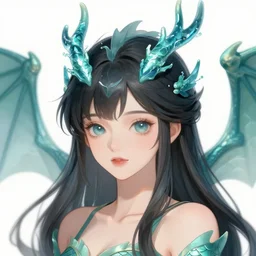 character concept art of a woman with water dragon horns and wings | | very anime, dragon scales, cute - fine - face, pretty face, realistic shaded perfect face, fine details by stanley artgerm lau, wlop, rossdraws, james jean, andrei riabovitchev, marc simonetti, and sakimichan, trending on artstation