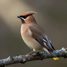 ethereal Bohemian Waxwing bird, Bombycilla garrulus , illustration
