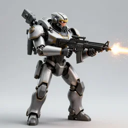chappie styled elysium styled hyperrealistic lifelike photorealistic beautiful combat photography of a combat mech firing his rifle hyperdetailed intricate detailed maximalist psychedelic victo ngai and yoji shinkawa 8 k hd hdr dslr photography volumetric lighting enchantingly beautiful