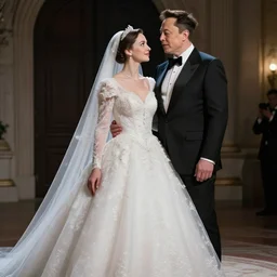 Elon Musk in a wedding gown, romantic, concept art trending on artstation, sharp focus, highly detailed