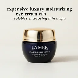 “expensive luxury moisturizing eye cream with a celebrity endorsing it in a spa”