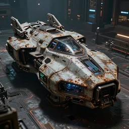 an armored futuristic sci fi vehicle, unreal engine, cinematic lighting, texture rust, texture electronic circuit, texture city at night, spaceship