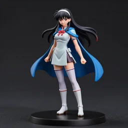 Mai Shiranui, Fighter girl, long hair, wearing a headband, short pale tunic and white stockings, high boots, azure cape, anime character; full body photo, in the Japanese boadgame; 80mm resin detailed miniature; trending on eBay, highly detailed, clean image, 4k photo, black background