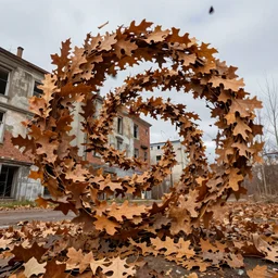 whirlwind made from fall oak leves ( ( ( ( ( recently deserted city. ) ) ) ) )