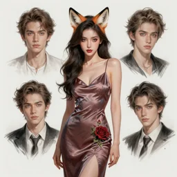 a beautiful digital concept portrait of a beautiful woman with fox ears, wearing a long silk dress with roses, by stanley artgerm lau wolp ross draws lerapi and skimichan