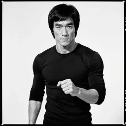 kodak portra 4 0 0 portrait of bruce lee, think different poster, highly detailed, symmetry, black and white
