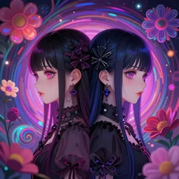 symmetrical side portrait of a cute modern gothic anime girl with synthwave flower background, gloomhaven, colorful swirly retrowave style fantasy portrait, by sachin teng, greg rutkowski, jesper ejsing, ilya kuvshinov, extremely detailed digital art, trending on artstation, masterpiece 4 k,