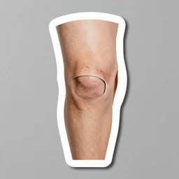 die cut sticker of knee with a cut on it and some dirt rubbed on it