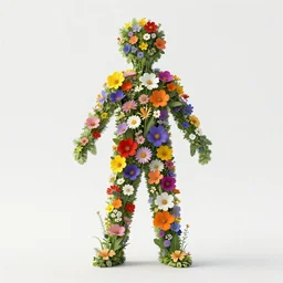 realistic photo human body made of colorful wild flowers